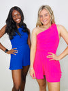 One Shoulder Pleated Romper - 2 COLORS- BLUE ROMPER, one shoulder, ONE SHOULDER ROMPER, PINK ROMPER, PLEATED, PLEATED ROMPER, ROMPER-Ace of Grace Women's Boutique