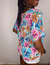 Classic V Neck Floral Print Top - ONE 3X LEFT