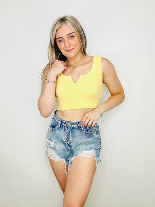 Yellow Ribbed Cropped Tank- clothing, RIBBED TANK, RIBBED TANK TOP, RIBBED TOP, Sale, Tops, YELLOW, yellow top-Ace of Grace Women's Boutique