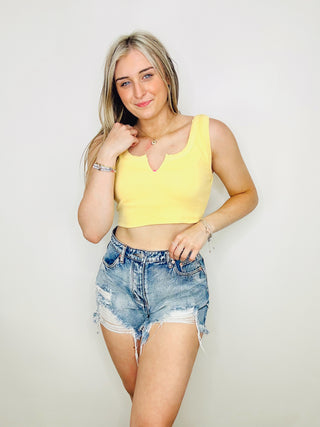 Yellow Ribbed Cropped Tank- clothing,RIBBED TANK,RIBBED TANK TOP,RIBBED TOP,Sale,Tops,YELLOW,yellow top-Ace of Grace Women's Boutique