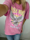 Free Bird Vintage Eagle Pink Graphic Tee- -Ace of Grace Women's Boutique