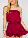 Gauze Strapless Romper Dress- game day, game days, MAROON, RED, red romper, ROMPER, Romper dress-Maroon-S-Ace of Grace Women's Boutique