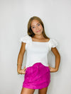 White Ruffled Short Sleeve Knit Top- short sleeve, WHITE, white top-Ace of Grace Women's Boutique