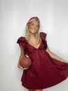 Maroon Ruffled Tie Back Dress- church dress, dress, flowy dress, game, game day, game days, gameday, MAROON, maroon dress-Ace of Grace Women's Boutique