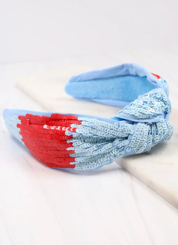 Powder Blue & Red Sequin Headband