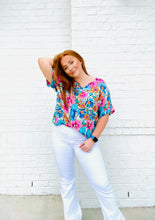 Classic V Neck Floral Print Top - ONE 3X LEFT
