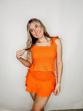 Orange Ruffle Sleeve Mocked Top