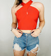 Red Crossed-Neck Knit Top- game, game day, game days, gameday, RED, RED CROP TOP, red top-Ace of Grace Women's Boutique