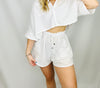 Off White Gauze Shorts- BEACH OUTFIT, ELASTIC WAISTBAND, GAUZE, GAUZE SHORTS, OFF WHITE GAUZE SHORTS, shorts, SUMMER SHORTS, white shorts-Ace of Grace Women's Boutique