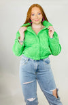 Follow Your Heart Quilted Puffer Jacket- HEART, HEARTS, HOT PINK, hot pink puffer, hot pink puffer jacket, neon green, neon green puffer jacket, PUFFER, PUFFER JACKET.-Electric Green-S-Ace of Grace Women's Boutique