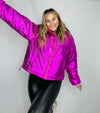 Metallic Pink Puffer Jacket- hot pink puffer, hot pink puffer jacket, metallic puffer, PUFFER, PUFFER JACKET.-Ace of Grace Women's Boutique