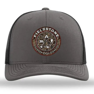 Fieldstone Camo Logo Patch Hat- Accessories, fall hat, fieldstone, fieldstone hat, HAT, hats, men's hat, mens, Mens Corner, trucker hat, trucker hats-Ace of Grace Women's Boutique