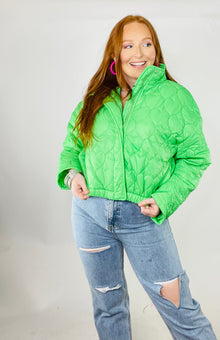 Follow Your Heart Quilted Puffer Jacket - MEDIUM AND LARGE LEFT