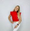 Ribbed Mock Neck Ruffled Crop Top- crop, crop top, CROPPED, PINK CROP TOP, pink top, RED CROP TOP, red top, RIBBED CROP TOP, RUFFLE, ruffle sleeves, ruffled, RUFFLES-Ace of Grace Women's Boutique