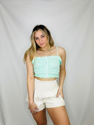 Pretty In Pastels Crop Top- buttons, clothing, crop, crop top, CROPPED, GREEN CROP TOP, pastels, Sale, Tops-Ace of Grace Women's Boutique