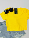 Ribbed Cropped Tee- crop, crop top, CROPPED, CROPPED TEE, ribbed, RIBBED CROP TOP, RIBBED FABRIC-Yellow-S-Ace of Grace Women's Boutique
