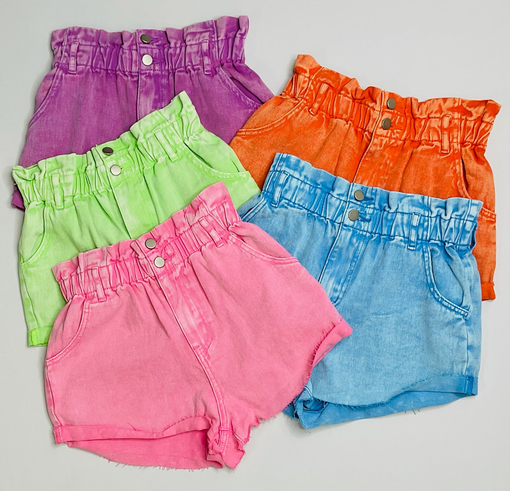 Colorful Paper Bag Waist Denim Shorts