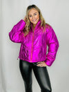 Metallic Pink Puffer Jacket- hot pink puffer, hot pink puffer jacket, metallic puffer, PUFFER, PUFFER JACKET.-Ace of Grace Women's Boutique