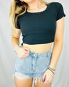 Ribbed Cropped Tee- crop, crop top, CROPPED, CROPPED TEE, ribbed, RIBBED CROP TOP, RIBBED FABRIC-Black-S-Ace of Grace Women's Boutique
