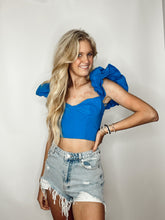 Blue Puff Sleeve Crop Top