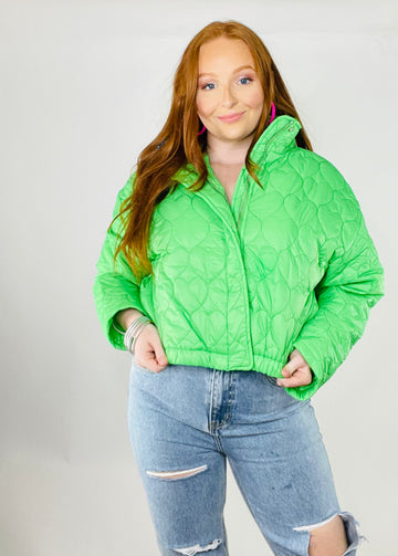 Follow Your Heart Quilted Puffer Jacket - MEDIUM AND LARGE LEFT