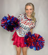 Queen of Sparkles Rebel Queen Sweater- blue, game day, olemiss, puff sleeve, queen of sparkles, red, sequins, sweater, white-Ace of Grace Women's Boutique