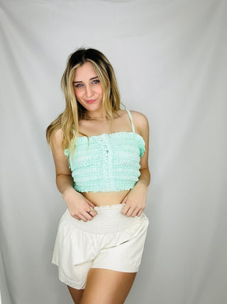 Pretty In Pastels Crop Top- buttons, clothing, crop, crop top, CROPPED, GREEN CROP TOP, pastels, Sale, Tops-Ace of Grace Women's Boutique
