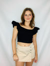 Ruffle Sleeve Ribbed Crop Top- crop top, RIBBED CROP TOP, RUFFLE, ruffle sleeves, RUFFLE TOP, ruffled, RUFFLES-Ace of Grace Women's Boutique