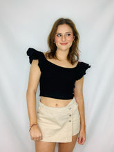 Ruffle Sleeve Ribbed Crop Top