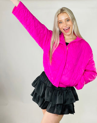 Follow Your Heart Quilted Puffer Jacket - MEDIUM AND LARGE LEFT- Flash sale, HEART, HEARTS, HOT PINK, hot pink puffer, hot pink puffer jacket, neon green, neon green puffer jacket, Outerwear, PUFFER, PUFFER JACKET., Sale-Electric Pink-S-Ace of Grace Women's Boutique
