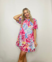 Colorful Smocked Puff Sleeve Dress