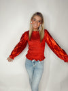 The One to Remember Top- METALLIC, metallic top, RED, red top, SMOCKED, smocked waist, smocking-Ace of Grace Women's Boutique