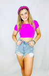Ribbed Cropped Tee- crop, crop top, CROPPED, CROPPED TEE, ribbed, RIBBED CROP TOP, RIBBED FABRIC-Magenta-S-Ace of Grace Women's Boutique