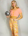 Groovy Girl Sweater Top- button up, crop top, CROPPED, ORANGE, pink, pink top-Ace of Grace Women's Boutique