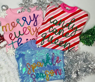 Queen of Sparkles Sparkle Season Sweater- CHRISTMAS, CHRISTMAS CHEER, clothing, Curvy, MadelynnGrace, MERRY CHRISTMAS, periwinkle, queen of sparkles, Sale, Seasonal, SEQUIN, SEQUINS, SPARKLE, sparkle season, SPARKLES, SPARKLY, Tops-Ace of Grace Women's Boutique