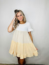 Ivory/Taupe/Yellow Tiered Dress- church dress, colorful dress, dress, flowy dress, layered dress, plus size dress, summer dress, tiered dress-Ace of Grace Women's Boutique
