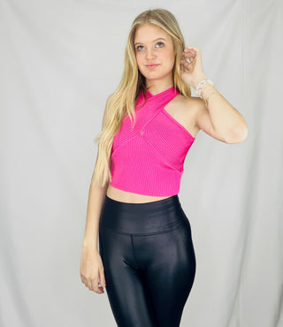Crossed-Neck Knit Top | 2 colors- clothing, crop, crop top, CROPPED, cropped sweater, knit, knit sweater, LIGHT PINK CROP TOP, RIBBED CROP TOP, Sale, Tops-Ace of Grace Women's Boutique