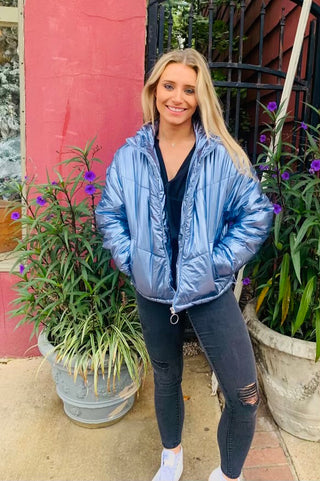 Shimmer & Shine Metallic Puffer Jacket- clothing,Outerwear-Ace of Grace Women's Boutique