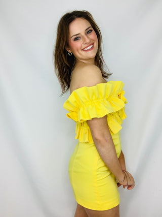 Yellow Crossed Ruffle Tube Dress - ONE MEDIUM LEFT- church dress, colorful dress, dress, Dresses & Rompers, game day, mini dress, RUFFLE, ruffle sleeves, ruffled, RUFFLED DRESS, RUFFLES, Sale, summer dress, tube dress, YELLOW, YELLOW DRESS, YELLOW TUBE DRESS-Ace of Grace Women's Boutique