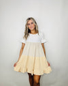 Ivory/Taupe/Yellow Tiered Dress- church dress, colorful dress, dress, flowy dress, layered dress, plus size dress, summer dress, tiered dress-Ace of Grace Women's Boutique
