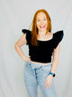 Ruffle Sleeve Ribbed Crop Top- crop top, RIBBED CROP TOP, RUFFLE, ruffle sleeves, RUFFLE TOP, ruffled, RUFFLES-Black-S-Ace of Grace Women's Boutique
