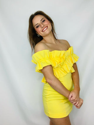 Yellow Crossed Ruffle Tube Dress - ONE MEDIUM LEFT- church dress, colorful dress, dress, Dresses & Rompers, game day, mini dress, RUFFLE, ruffle sleeves, ruffled, RUFFLED DRESS, RUFFLES, Sale, summer dress, tube dress, YELLOW, YELLOW DRESS, YELLOW TUBE DRESS-Ace of Grace Women's Boutique