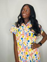 Colorful Geo Print Button Up Dress