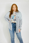 Missing Your Chance Top - ONE SMALL LEFT- button-up, buttons, grey, grey sweatshirt, oversized, shacket-Ace of Grace Women's Boutique